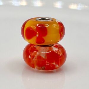 TROLLBEADS Lot of 2 Beads Red Coral Flowers LAA 925S NEW!